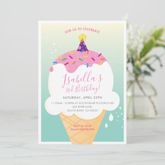 KIDS VERJAARDAGSFEESTJE UITNODIGEN retro-ijsje keg Kaart (Staand voorkant)