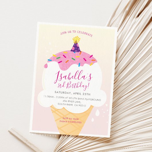 KIDS VERJAARDAGSFEESTJE UITNODIGEN retro-ijsje keg Kaart