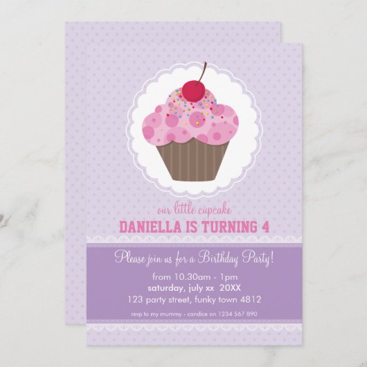 KIDS VERJAARDAGSFEESTJE UITNODIGEN schattig cupcak Kaart (Voorkant / Achterkant)