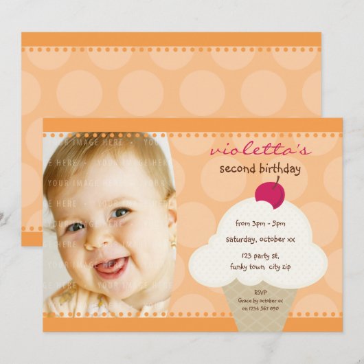 KIDS VERJAARDAGSFEESTJE UITNODIGEN schattige ijsje Kaart (Voorkant / Achterkant)