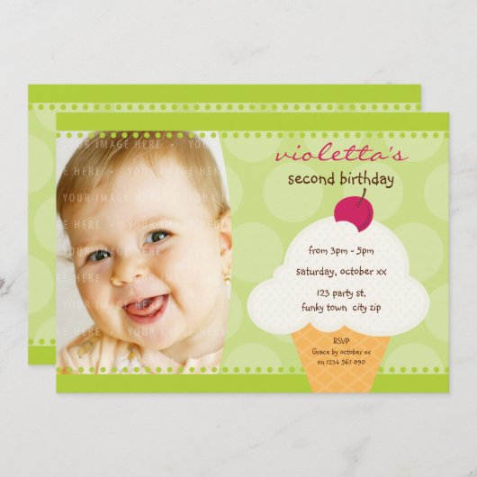 KIDS VERJAARDAGSFEESTJE UITNODIGEN schattige ijsje Kaart (Voorkant / Achterkant)