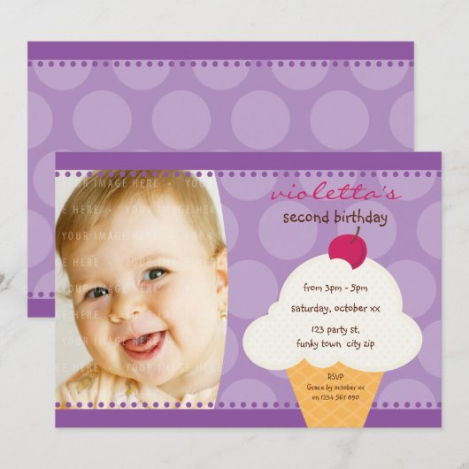 KIDS VERJAARDAGSFEESTJE UITNODIGEN schattige ijsje Kaart (Voorkant / Achterkant)