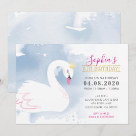 KIDS VERJAARDAGSFEESTJE zwaan prinses goudblauw Kaart