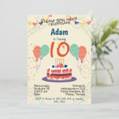 Kids verjaardagsfeestuitnodiging: ballonnen, confe kaart (Staand voorkant)