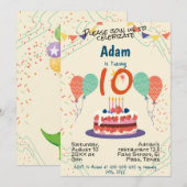 Kids verjaardagsfeestuitnodiging: ballonnen, confe kaart (Voorkant / Achterkant)