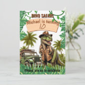Kids verjaardagsuitnodiging: Dino Safari, QR-code Kaart (Staand voorkant)