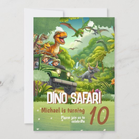 Kids verjaardagsuitnodiging: Dino Safari, QR-code Kaart (Voorkant)
