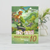 Kids verjaardagsuitnodiging: Dino Safari, QR-code Kaart (Staand voorkant)