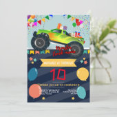 Kids verjaardagsuitnodiging: Monster truck manie,  Kaart (Staand voorkant)