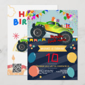 Kids verjaardagsuitnodiging: Monster truck manie,  Kaart (Voorkant / Achterkant)