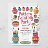 Kids Watercolor Pottery Painting Birthday Party Kaart (Voorkant)