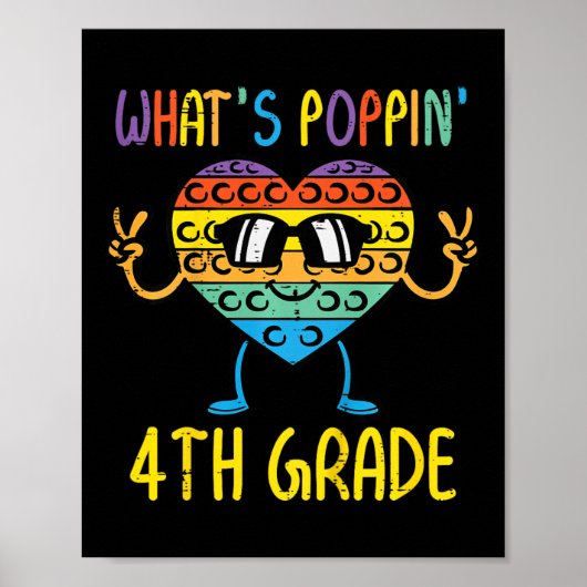 Kids Whats Poppin 4th Grade Heart Fidget Pop It Fi Poster (Voorkant)