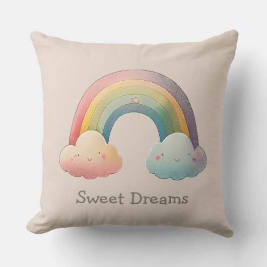 Kids Whimsical Pastel Rainbow in Clouds Kussen (Voorkant)