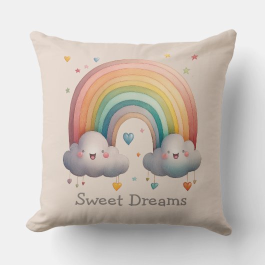 Kids Whimsical Pastel Rainbow in Clouds Kussen (Voorkant)