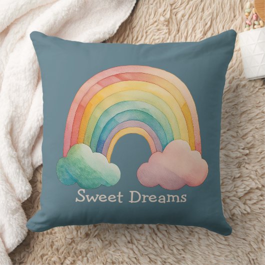 Kids Whimsical Pastel Rainbow in Clouds Kussen (Deken)