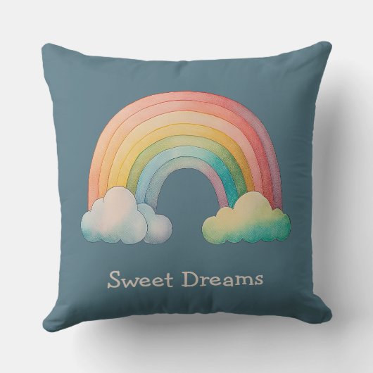 Kids Whimsical Pastel Rainbow in Clouds Kussen (Achterkant)