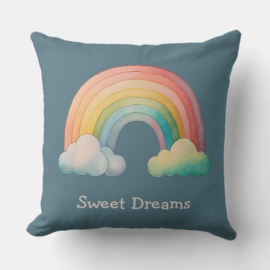 Kids Whimsical Pastel Rainbow in Clouds Kussen (Voorkant)