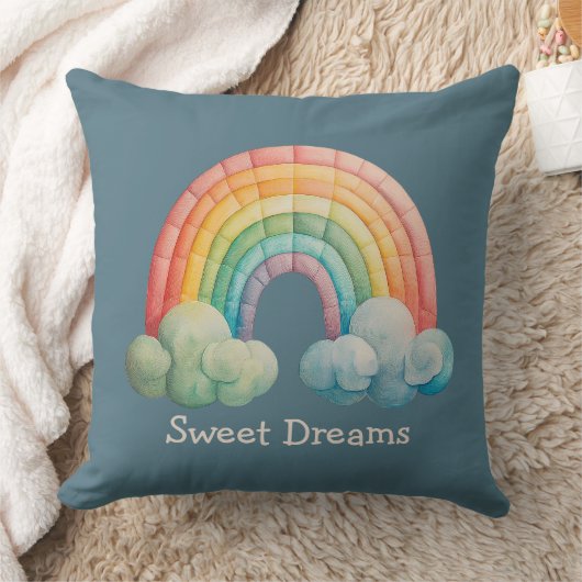 Kids Whimsical Pastel Rainbow in Clouds Kussen (Deken)