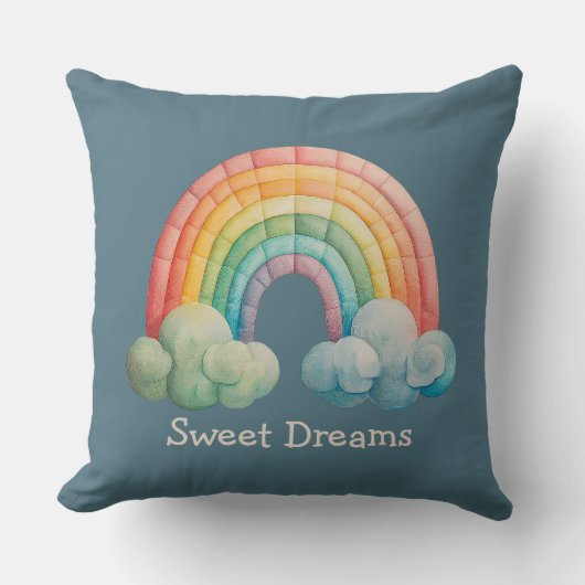 Kids Whimsical Pastel Rainbow in Clouds Kussen (Voorkant)