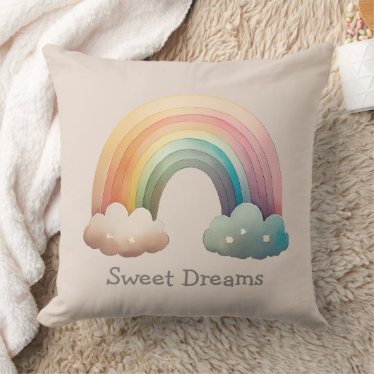 Kids Whimsical Pastel Rainbow in Clouds Kussen (Deken)