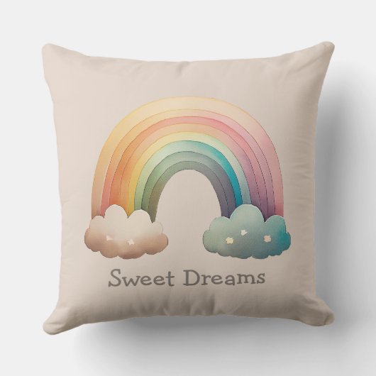 Kids Whimsical Pastel Rainbow in Clouds Kussen (Achterkant)