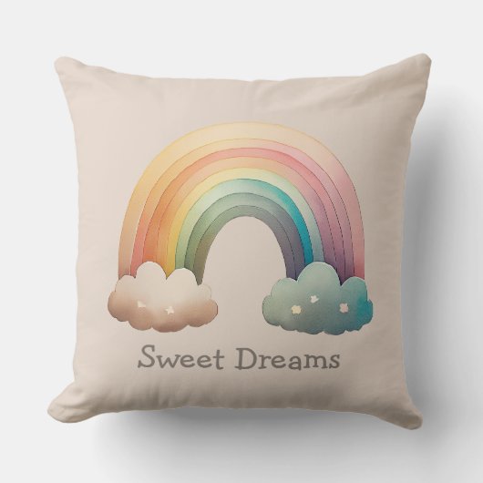 Kids Whimsical Pastel Rainbow in Clouds Kussen (Voorkant)