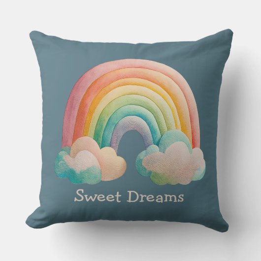 Kids Whimsical Pastel Rainbow in Clouds Kussen (Voorkant)