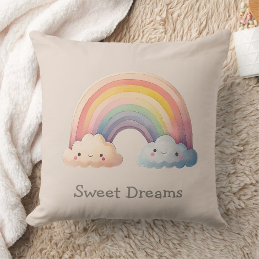 Kids Whimsical Pastel Rainbow in Clouds Kussen (Deken)