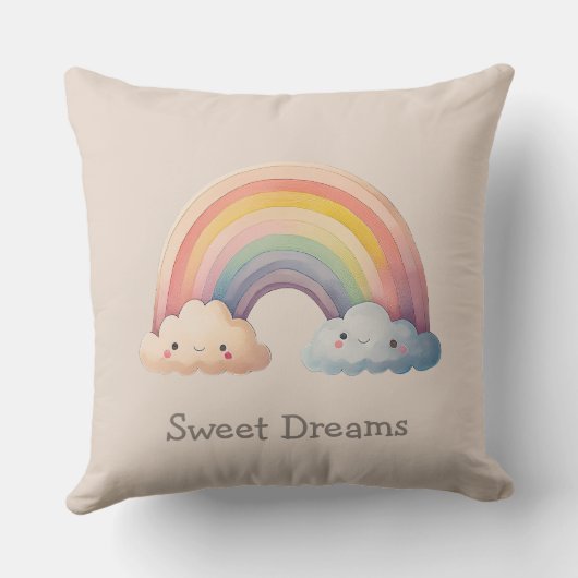 Kids Whimsical Pastel Rainbow in Clouds Kussen (Achterkant)