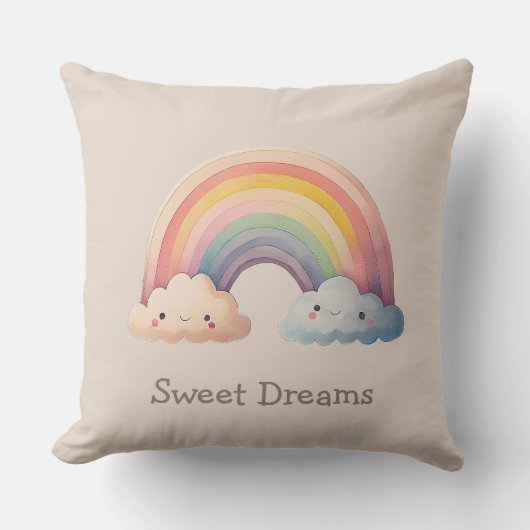 Kids Whimsical Pastel Rainbow in Clouds Kussen (Voorkant)