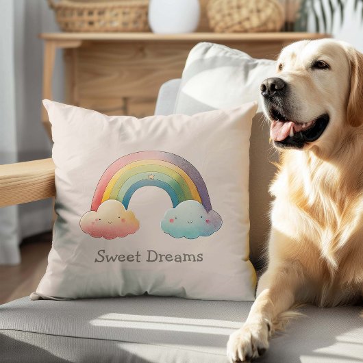 Kids Whimsical Pastel Rainbow in Clouds Kussen