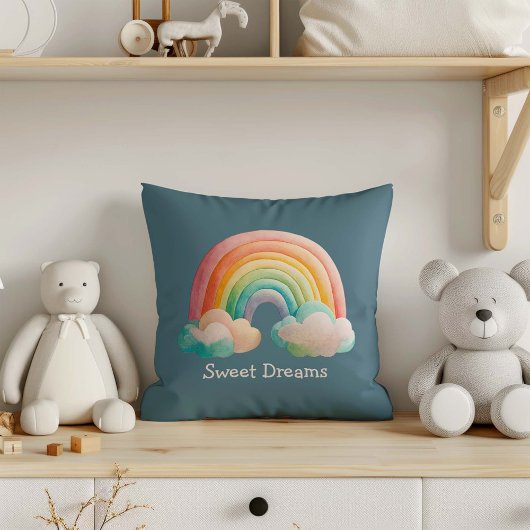 Kids Whimsical Pastel Rainbow in Clouds Kussen