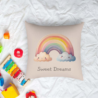 Kids Whimsical Pastel Rainbow in Clouds Kussen