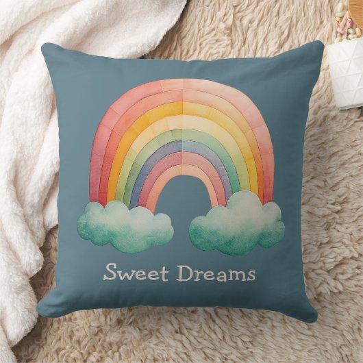 Kids Whimsical Pastel Rainbow in Clouds Kussen (Deken)