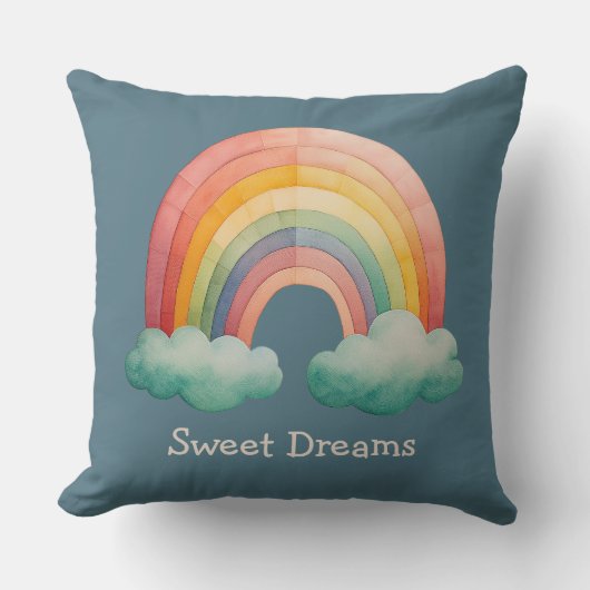 Kids Whimsical Pastel Rainbow in Clouds Kussen (Voorkant)