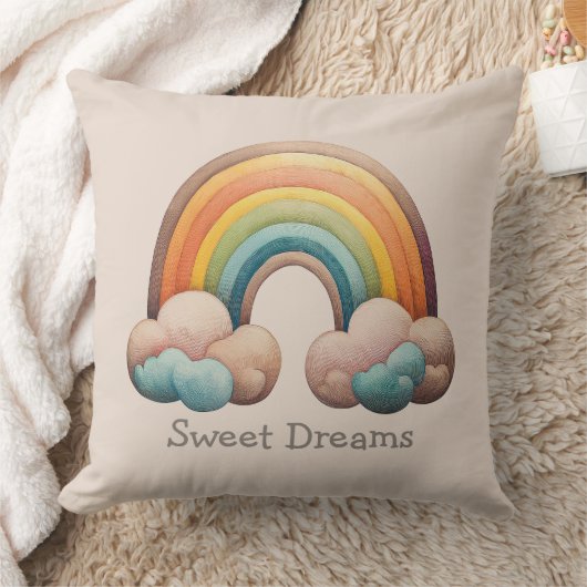 Kids Whimsical Pastel Rainbow in Clouds Kussen (Deken)