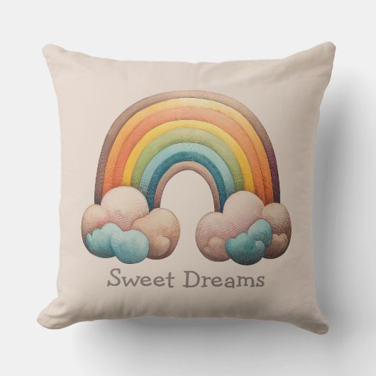 Kids Whimsical Pastel Rainbow in Clouds Kussen (Voorkant)