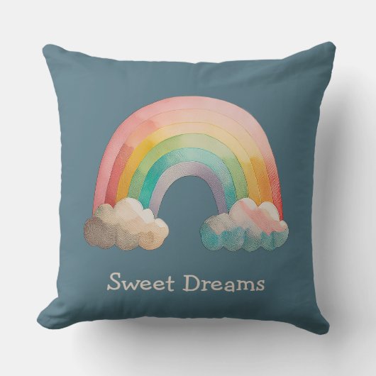 Kids Whimsical Pastel Rainbow in Clouds Kussen (Voorkant)