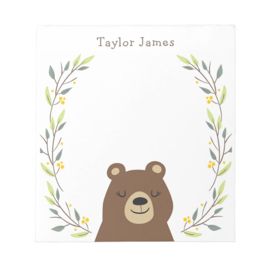 Kids Woodland Bear Notepad Notitieblok (Voorkant)
