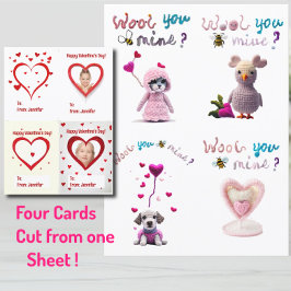 Kids Wooly Hearts 4xValentine's Day Card Feestdagenkaart