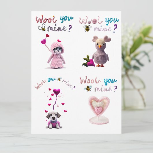 Kids Wooly Hearts 4xValentine's Day Card Feestdagenkaart (Staand voorkant)