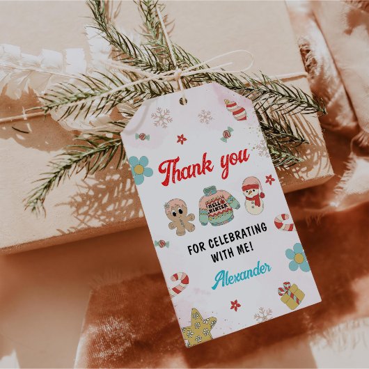 Kidsmas Winter Kerstmis 1e verjaardag Cadeaulabel