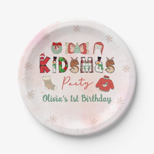 Kidsmas Winter Kerstmis Verjaardag Papier Bord (Voorkant)