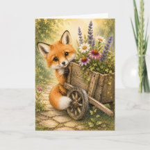 Kiekebijster Vos Tuinwagen Aquarel Lege Wenskaart