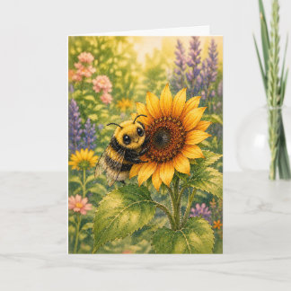 Kiekeboe Hommeltje Zonnebloem Waterverf Blanco Kaart
