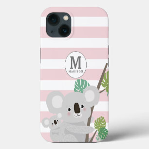 Kiekeboe Koala Mama en Baby Strepen Monogram iPhone 13 Hoesje