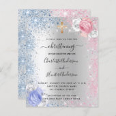 Kiekenmeisje blauwe roze uitnodiging (Voorkant / Achterkant)