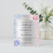 Kiekenmeisje blauwe roze uitnodiging (Staand voorkant)