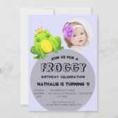 Kiekje van kikker verjaardag roze 1ste feestje leu kaart (Voorkant)