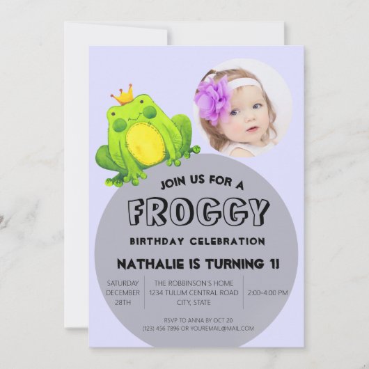 Kiekje van kikker verjaardag roze 1ste feestje leu kaart (Voorkant)